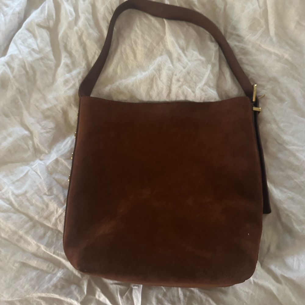 Madewell Essential Bucket Tote Brown Suede Studded Shoulder Bag